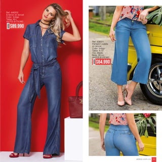 Ref. 446202
Enterizo en tencel
Color: Indigo
Tallas: M-L
ANTES $179.990
Ref. 436511
Pantalón culotte
en tencel
Color: Indigo
Tallas: 8-10
Tiro: Medio
Bota: 35 cm
ANTES $129,990
AHORA
$89.990
AHORA
$64.990
ebba.com.co 111
 