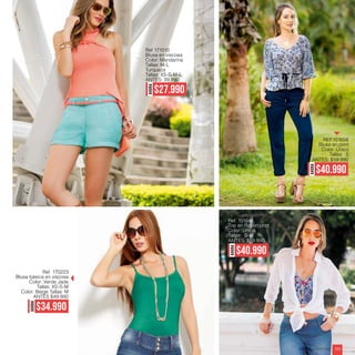 AHORA
$34.990
AHORA
$40.990
AHORA
$27.990
Ref 171010
Blusa en viscosa
Color: Mandarina
Tallas: M-L
Turqueza
Tallas: XS-S-M-L
ANTES: 39.990
Ref. 170223
Blusa básica en viscosa
Color: Verde Jade
Tallas: XS-S-M
Color: Beige Tallas: M
ANTES $49.990
Ref. 151641
Top en Rayón print
Color: Único
Tallas: S-M
ANTES: $59.990
AHORA
$40.990
REF.151658
Blusa en print
Color: Único
Tallas: S
ANTES: $59.990
ebba.com.co 193
 