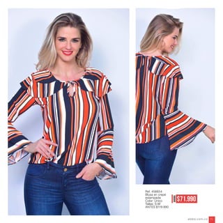 Ref. 456654
Blusa en crepé
estampada
Color: Único
Tallas: S-M
ANTES $119.990
AHORA
$71.990
ebba.com.co 71
 