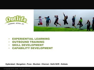 Hyderabad - Bangalore - Pune - Mumbai - Chennai - Delhi NCR - Kolkata
© Copyright 2019, Outlife. All rights reserved.
• EXPERIENTIAL LEARNING
• OUTBOUND TRAINING
• SKILL DEVELOPMENT
• CAPABILITY DEVELOPMENT
 