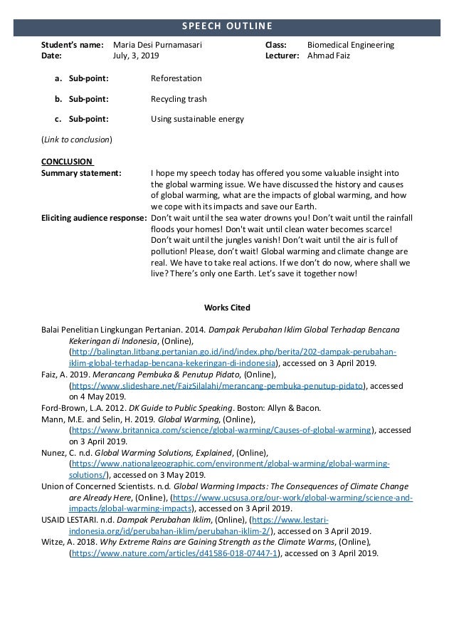 Speech Outline Speech Outline