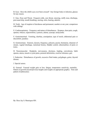 Outline For Pediatric History And Physical Examination | DOC