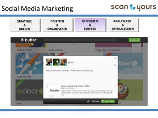 Social Media Marketing
STRATEGIE
&
DOELEN
STRATEGIE
&
DOELEN
OPZETTEN
&
ORGANISEREN
OPZETTEN
&
ORGANISEREN
ANALYSEREN
&
OPTIMALISEREN
ANALYSEREN
&
OPTIMALISEREN
UITVOEREN
&
BEHEREN
UITVOEREN
&
BEHEREN
 