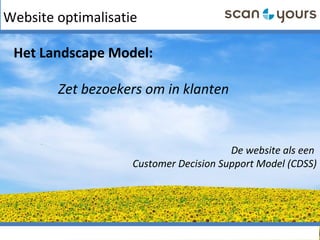 Website optimalisatie
Het Landscape Model:
Zet bezoekers om in klanten
De website als een
Customer Decision Support Model (CDSS)
 