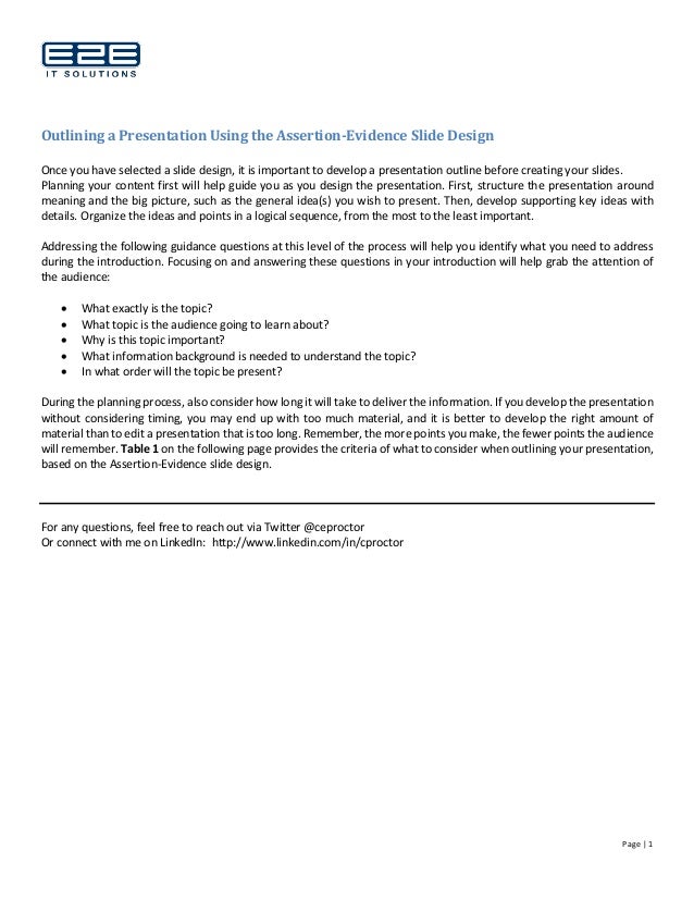outlining a presentation using the assertion evidence design outlining a presentation