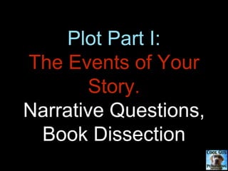 Plot Part I:
The Events of Your
Story.
Narrative Questions,
Book Dissection
 