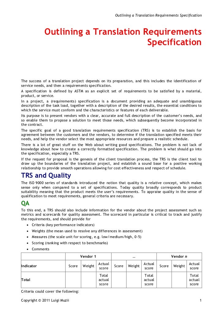 Outlining translation requirements
