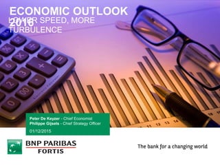 ECONOMIC OUTLOOK
2016LOWER SPEED, MORE
TURBULENCE
Peter De Keyzer - Chief Economist
Philippe Gijsels - Chief Strategy Officer
01/12/2015
 
