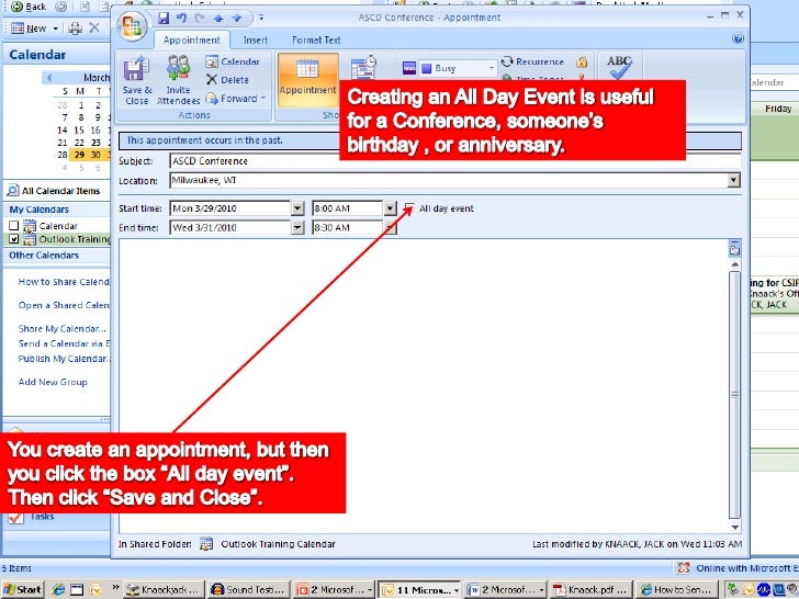 Outlook Calendar 2007 Tasks And All Day Events