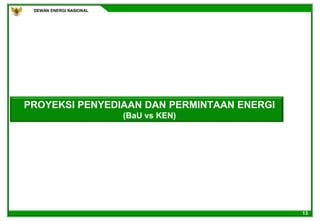 DEWAN ENERGI NASIONAL
13
PROYEKSI PENYEDIAAN DAN PERMINTAAN ENERGI
(BaU vs KEN)
 