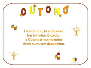 Lá está uma, lá estão duas
três folhinhas já caídas,
o Outono é mesmo assim
deixa as arvores despidinhas.