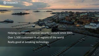 2
Helping customers improve security posture since 2001
Over 1,500 customers in all regions of the world
Really good at breaking technology
 