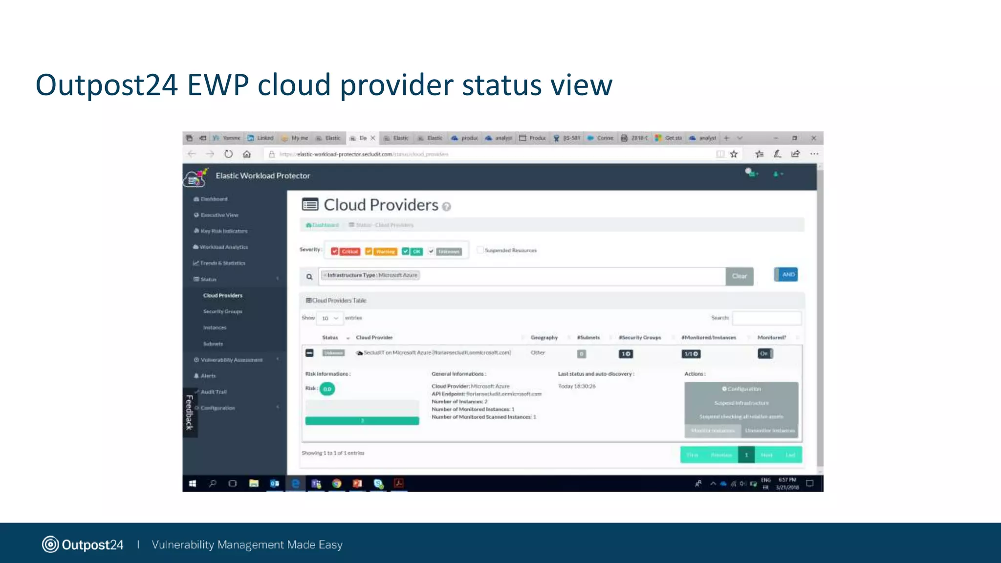 Outpost24 EWP cloud provider status view
 