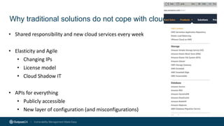 Why traditional solutions do not cope with cloud?
• Shared responsibility and new cloud services every week
• Elasticity a...