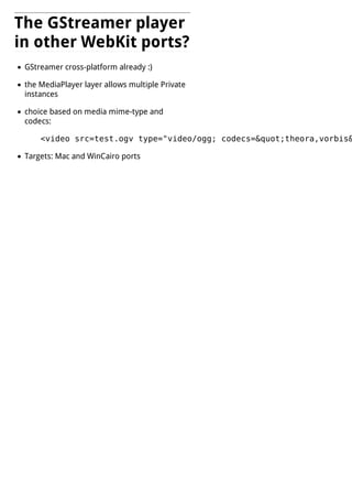 WebKit, HTML5 media and GStreamer on multiple platforms | PDF