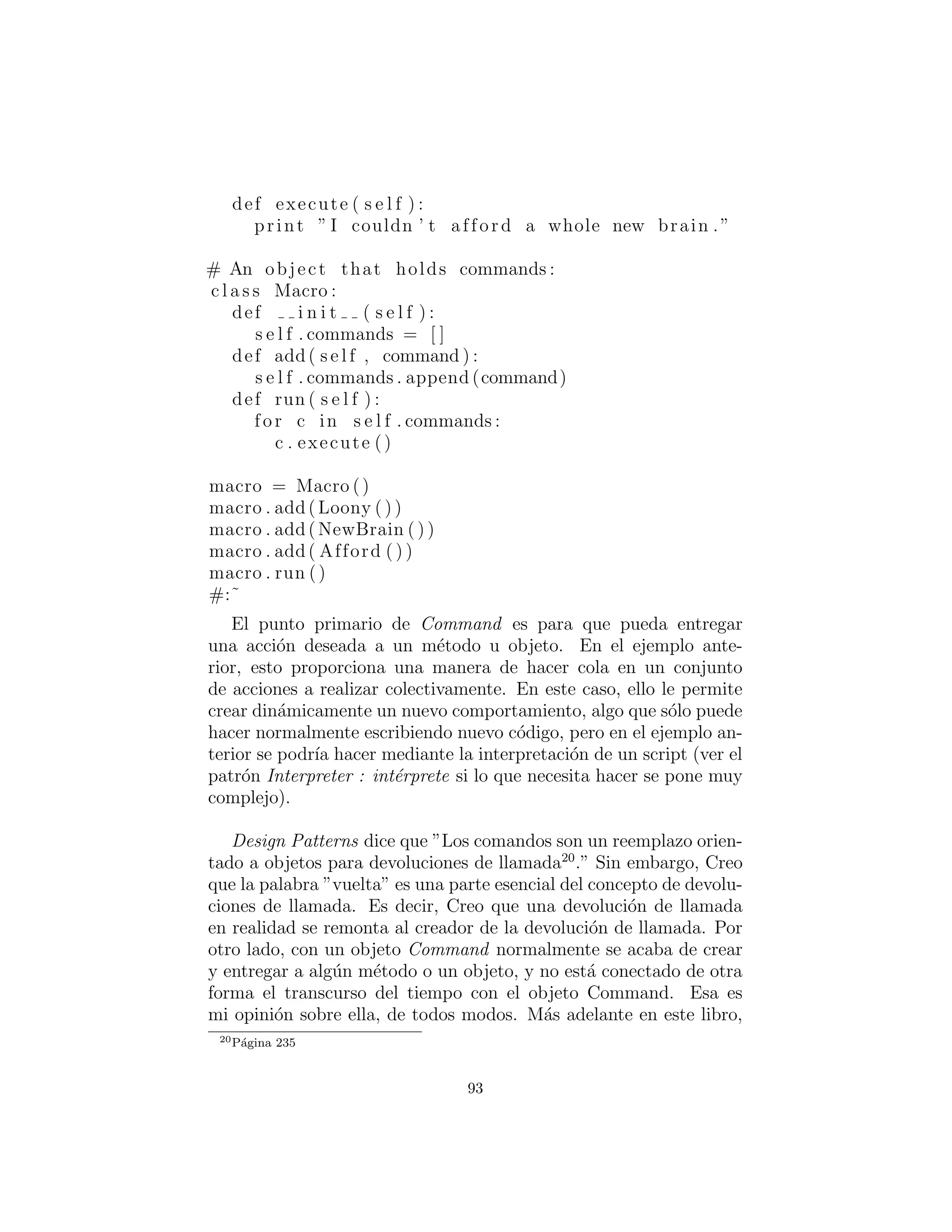 4. Modiﬁcar ShapeFactory2.py para que utilice una Abstract Fac-
tory para crear diferentes conjuntos de formas (por ejemplo, un tipo
particular de objeto de f´abrica crea ”formas gruesas,” otra crea ”for-
mas delgadas,” pero cada objeto f´abrica puede crear todas las for-
mas: c´ırculos, cuadrados, tri´angulos, etc.).
93
 