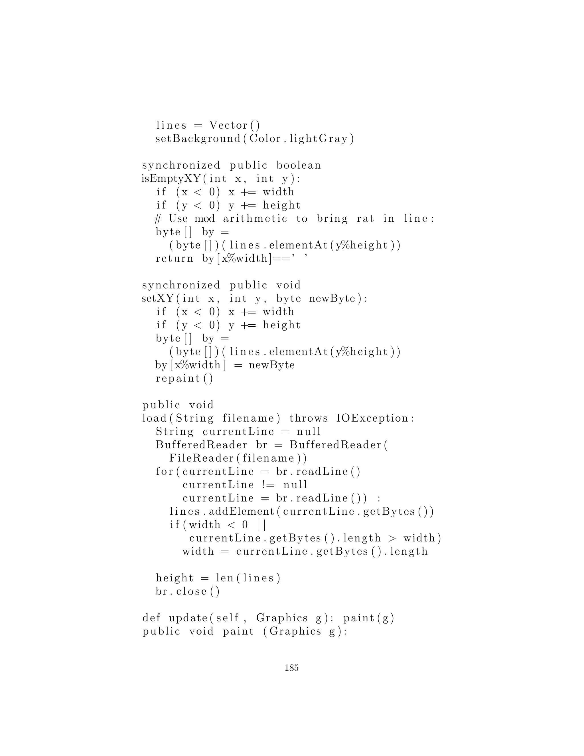 de emitir todos sus dise˜nos en un molde particular.
¿Qu´e patrones de dise˜no dicen que la Programaci´on Orientada a
Objetos no se trata s´olo de polimorﬁsmo?. Esto se trata de ”la sep-
araci´on de cosas que cambian de los objetos que permanecen igual.”
Polimorﬁsmo es una manera especialmente importante para hacer
esto, y resulta ser ´util si el lenguaje de programaci´on apoya direc-
tamente el polimorﬁsmo (por lo que no tiene que conectarlo usted
mismo, lo que tender´ıa a hacer que sea prohibitivamente caro). Pero
los patrones de dise˜no en general muestran otras maneras de lograr
el objetivo b´asico, y una vez que sus ojos se han abierto a esto usted
comenzar´a a buscar m´as dise˜nos creativos.
Desde que el libro Design Patterns sali´o e hiz´o tal impacto, la
gente ha estado buscando otros patrones. Usted puede esperar ver
m´as de estos aparecer con el tiempo. Estos son algunos sitios re-
comendados por by Jim Coplien, de fama C ++ (http://www.bell-
labs.com/ cope), que es uno de los principales promotores del movimiento
de los patrones:
http://st-www.cs.uiuc.edu/users/patterns
http://c2.com/cgi/wiki
http://c2.com/ppr
http://www.bell-labs.com/people/co
pe/Patterns/Process/index.html
http://www.bell-labs.com/cgi-user/OrgPatterns/OrgPatterns
http://st-www.cs.uiuc.edu/cgi-bin/wikic/wikic
http://www.cs.wustl.edu/ schmidt/patterns.html
http://www.espinc.com/patterns/overview.html
Tambi´en tenga en cuenta que ha habido una conferencia anual
sobre los patrones de dise˜no, llamada PLOP, que produce unas actas
publicadas, la tercera de las cuales salieron a ﬁnales de 1997 (todas
publicadas por Addison-Wesley).
185
 
