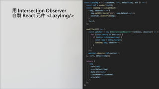 用 Intersection Observer
自製 React 元件 <LazyImg/>
 