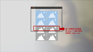 xxxxxxxxxxxxxxx
OOOOOO
進入瀏覽器可見範圍
將 data-* 上圖片路徑
替換進 <img> src
 
