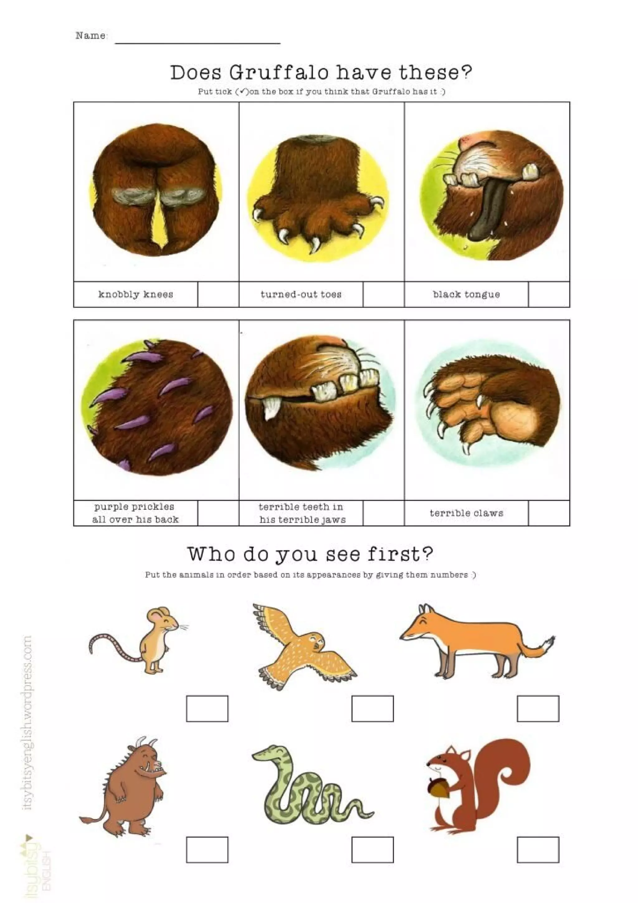 THE GRUFFALO WORKSHEETS PDF
