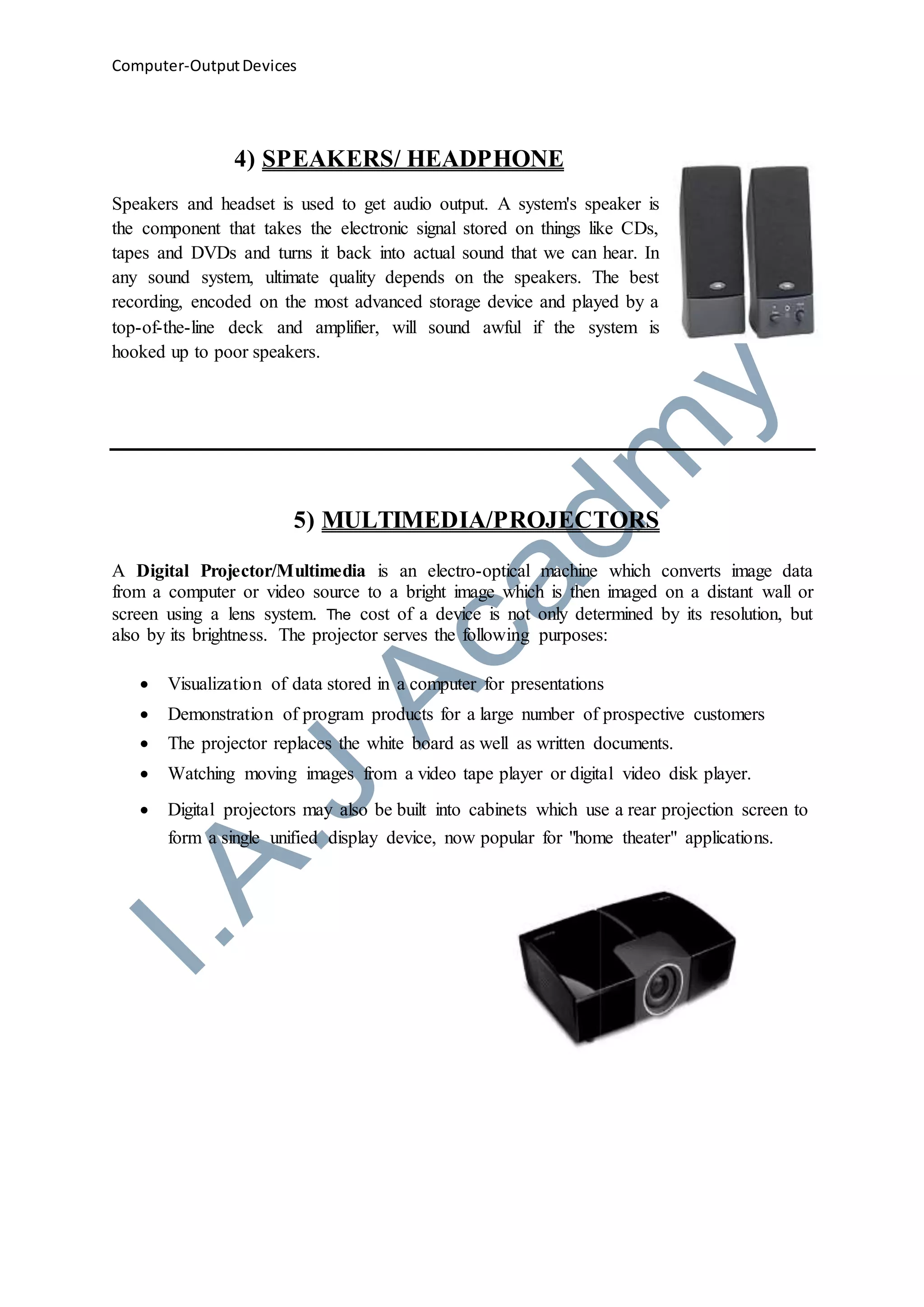 Output devices | DOC | Computer Peripherals | Computing