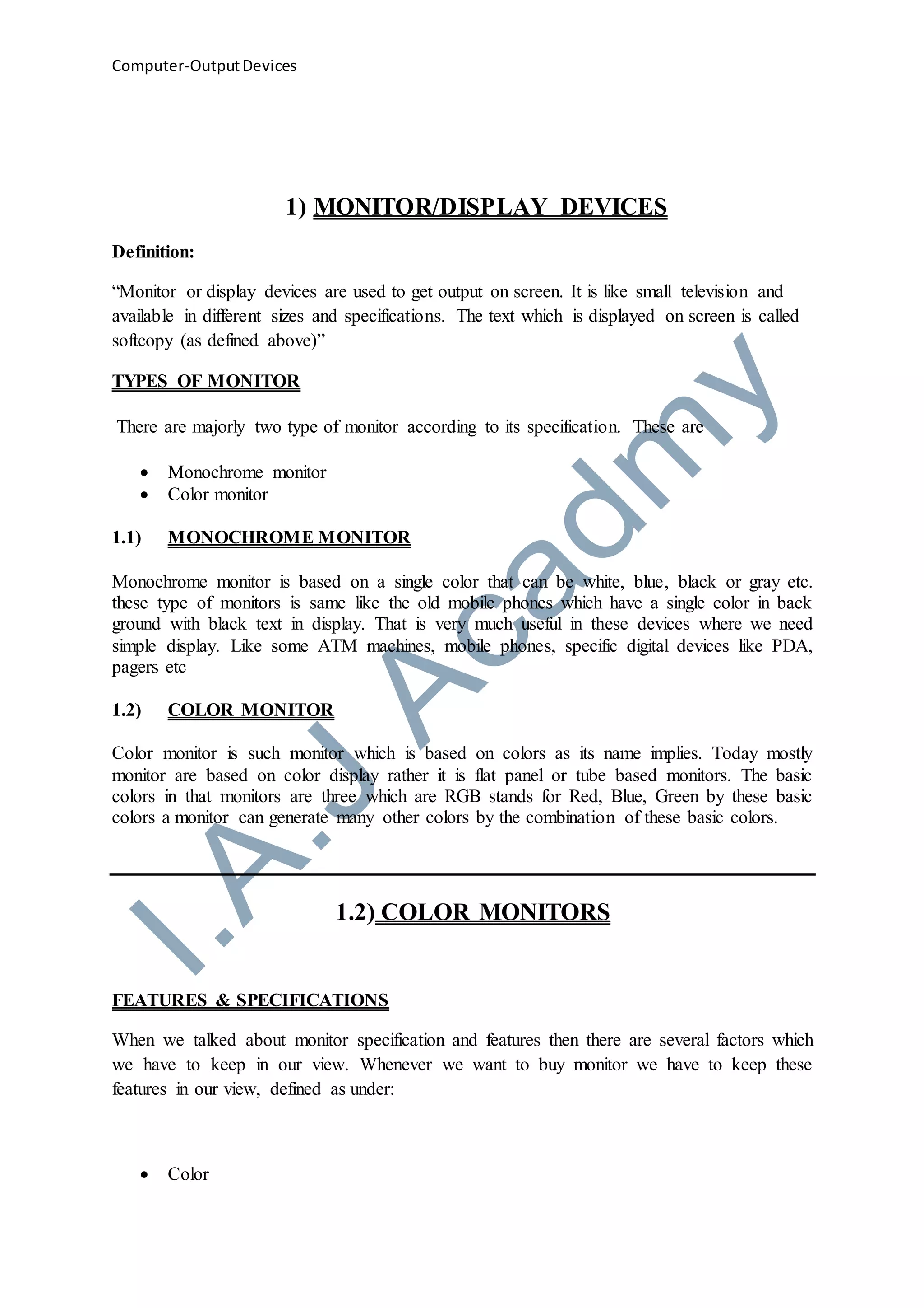 Output devices | DOC | Computer Peripherals | Computing