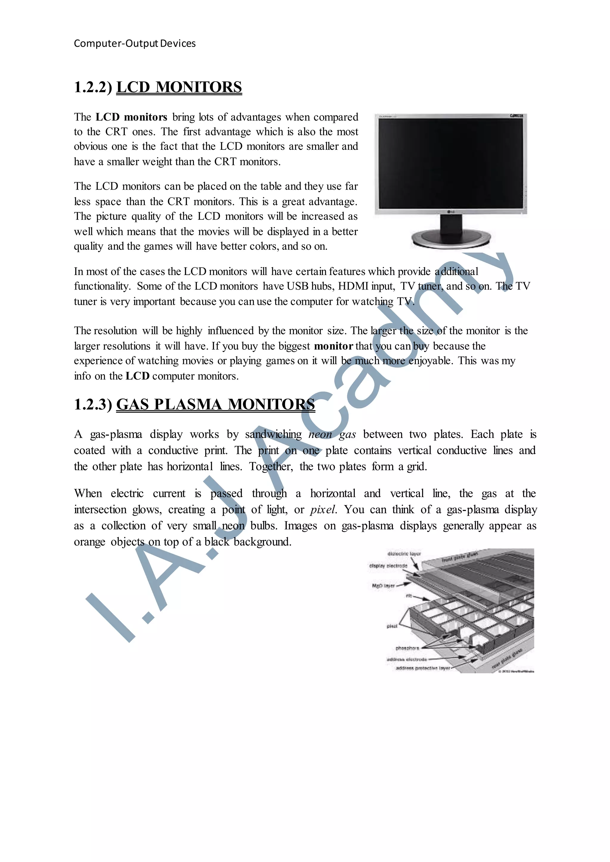 Output devices | DOC | Computer Peripherals | Computing