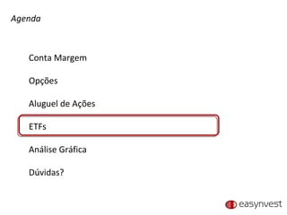 Agenda Conta Margem Opções Aluguel de Ações ETFs Análise Gráfica Dúvidas? 