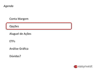 Agenda Conta Margem Opções Aluguel de Ações ETFs Análise Gráfica Dúvidas? 