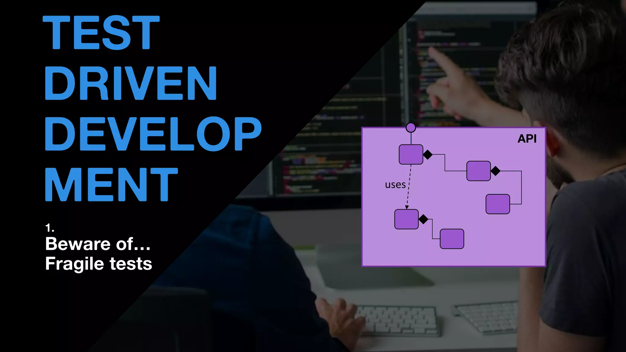TEST
DRIVEN
DEVELOP
MENT
1.
Beware of…
Fragile tests
uses
API
uses
 