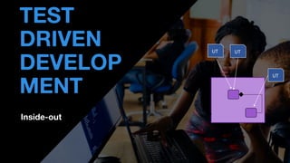 Inside-out
• THOMAS PIERRAIN
(@TPIERRAIN)
TEST
DRIVEN
DEVELOP
MENT
UT
UT
API UT
 