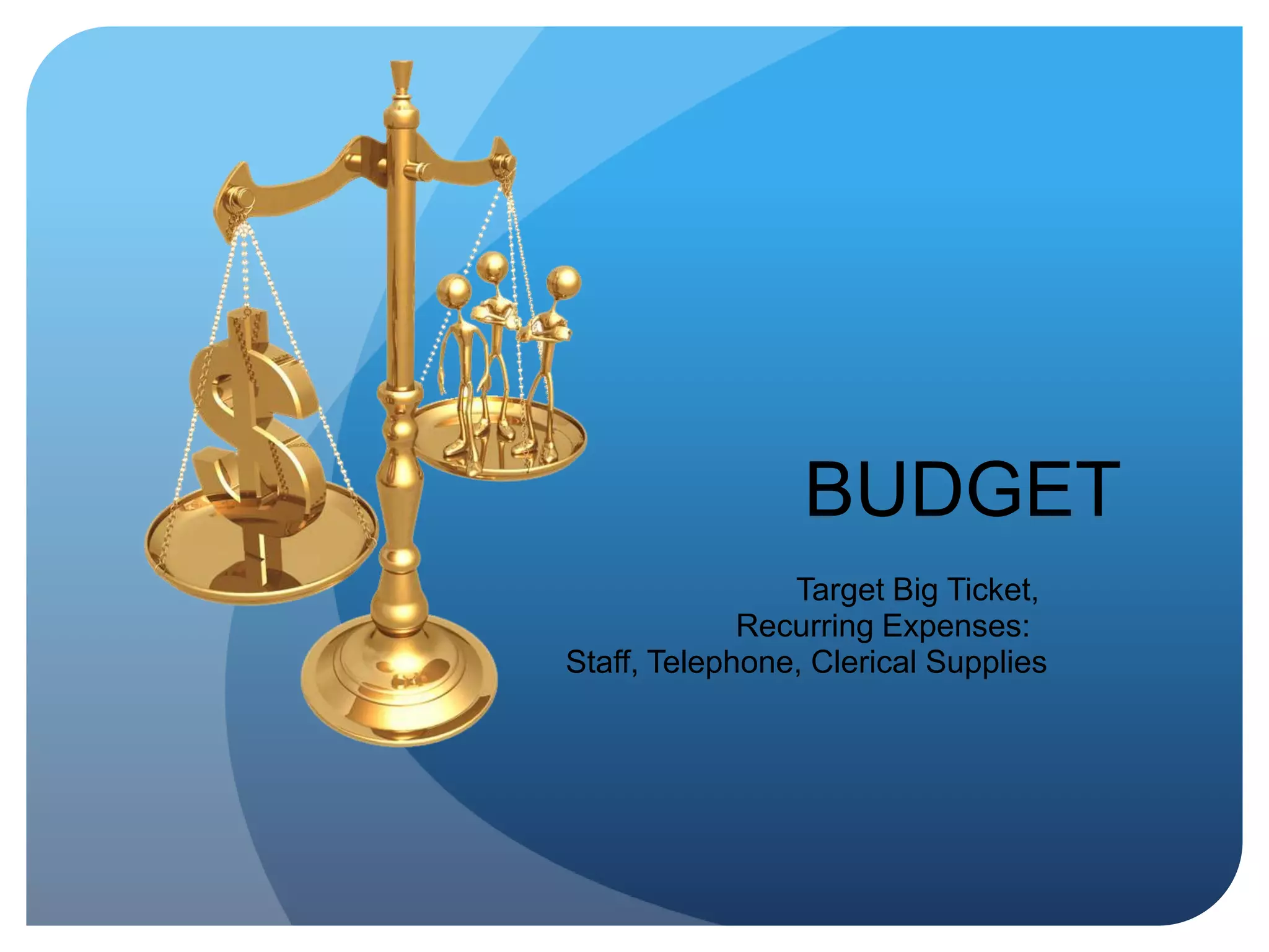 BUDGET   Target Big Ticket, Recurring Expenses:  Staff, Telephone, Clerical Supplies
