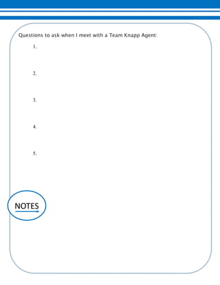 Questions to ask when I meet with a Team Knapp Agent:
 