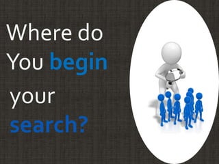 Where do you begin your search?
Where do
You begin
your
search?
 