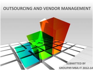 OUTSOURCING AND VENDOR MANAGEMENT

SUBMITTED BY
GROUP#9 MBA-IT 2012-14

 