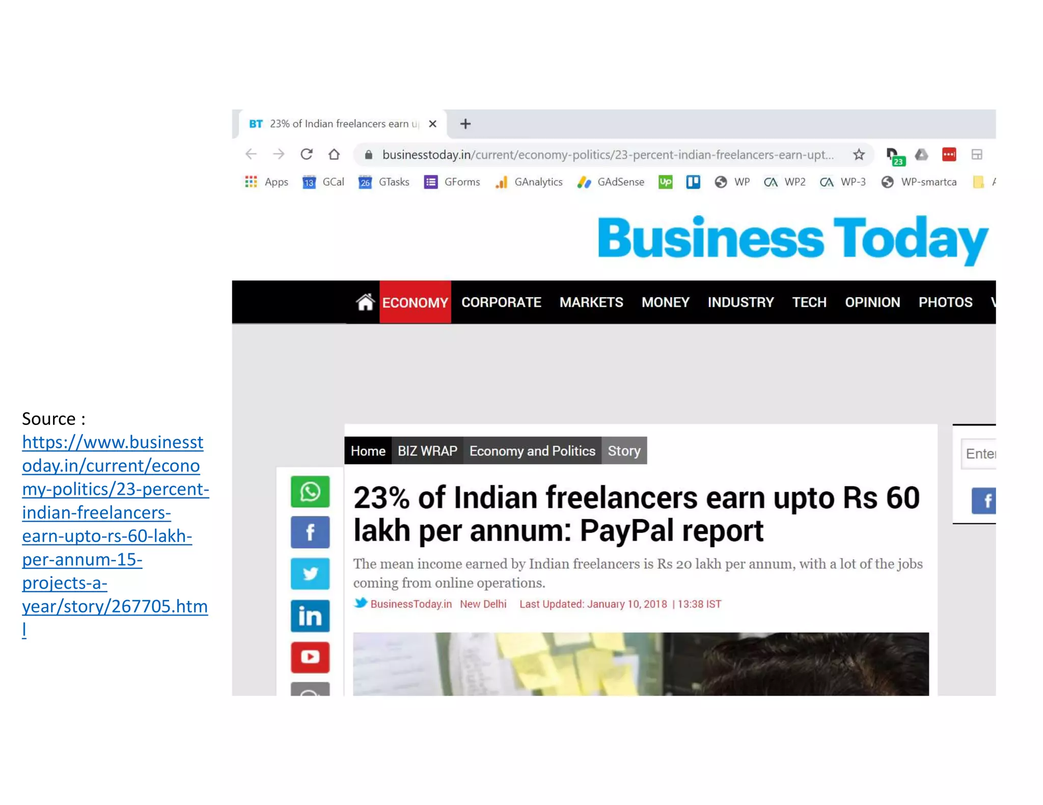 Source :
https://www.businesst
oday.in/current/econo
my-politics/23-percent-
indian-freelancers-
earn-upto-rs-60-lakh-
per-annum-15-
projects-a-
year/story/267705.htm
l
 