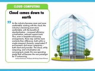 CLOUD COMPUTING
As the industry becomes more and more
comfortable working with the cloud, the
industry is becoming even mo...