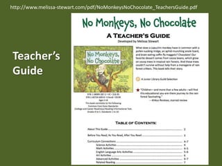 http://www.melissa-stewart.com/pdf/NoMonkeysNoChocolate_TeachersGuide.pdf
Teacher’s
Guide
 