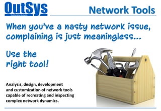 Network Tools
When you’ve a nasty network issue,
complaining is just meaningless...

Use the
right tool!

Analysis, design, development
and customization of network tools
capable of recreating and inspecting
complex network dynamics.
 