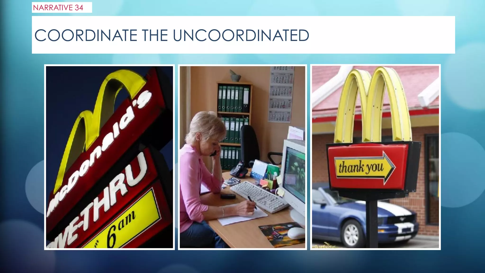 COORDINATE THE UNCOORDINATED
NARRATIVE 34
 