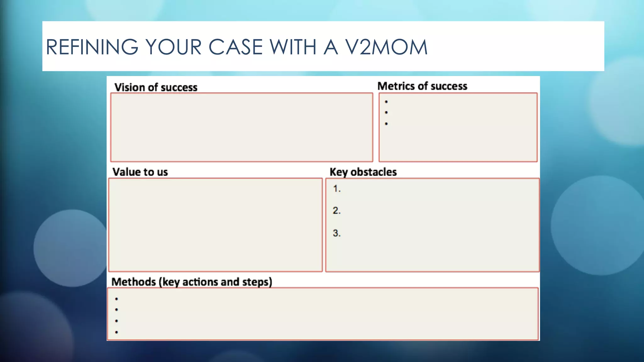 REFINING YOUR CASE WITH A V2MOM
 