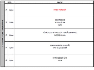 Cardápio de Outubro