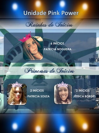 Rainhas de Inícios
6 INÍCIOS
Princesas de Inícios
PATRÍCIA NOGUEIRA
PATRICIA SOUZA
2 INÍCIOS
JÉSSICA BORGES
2 INÍCIOS
 
