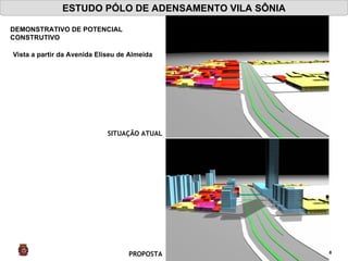 ESTUDO PÓLO DE ADENSAMENTO VILA SÔNIA SITUAÇÃO ATUAL PROPOSTA Vista a partir da Avenida Eliseu de Almeida DEMONSTRATIVO DE POTENCIAL CONSTRUTIVO 
