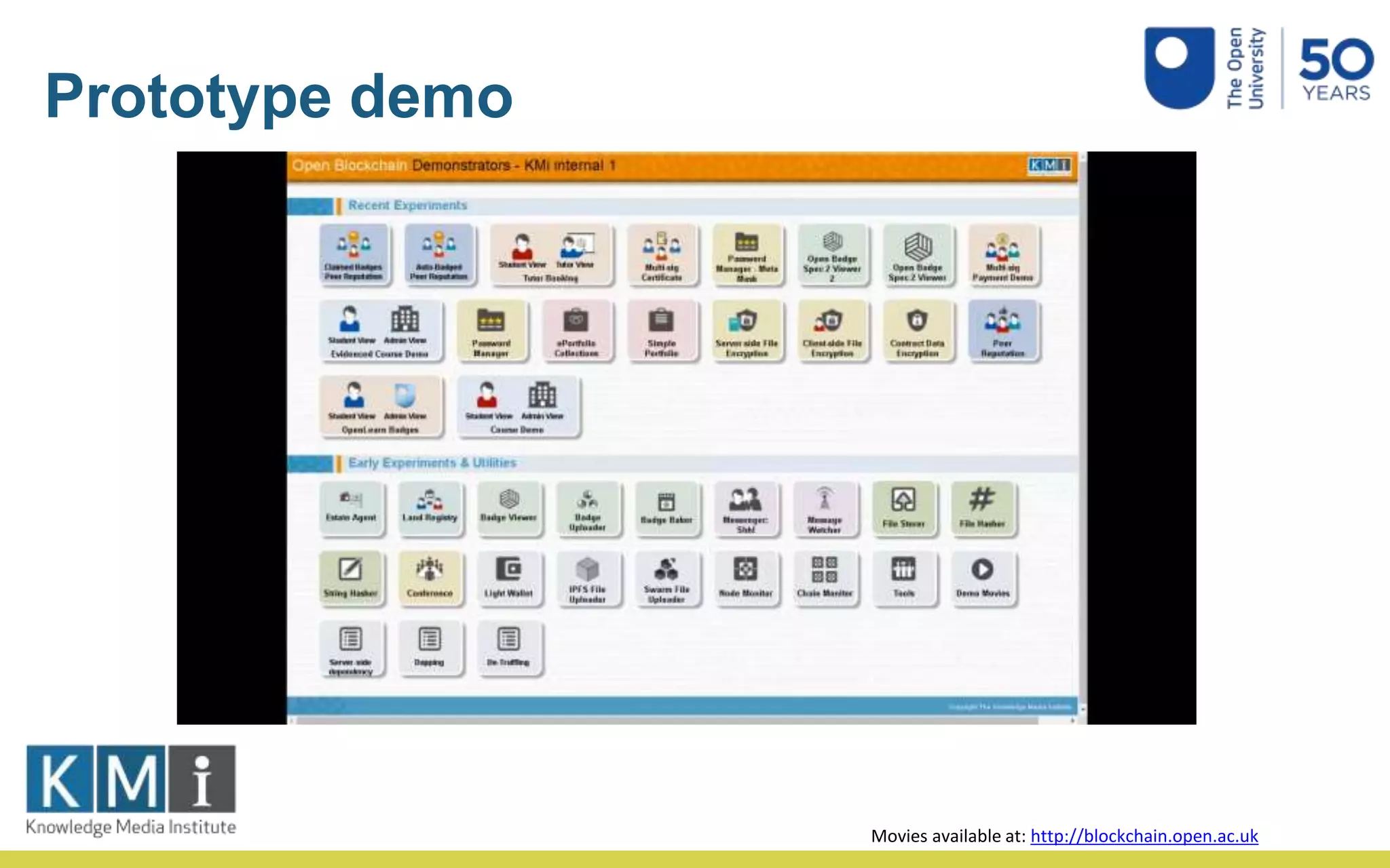 Movies available at: http://blockchain.open.ac.uk
Prototype demo
 
