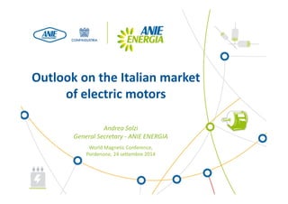 Outlook on the Italian market 
of electric motors 
Andrea Solzi 
General Secretary - ANIE ENERGIA 
World Magnetic Conference, 
Pordenone, 24 settembre 2014 
 