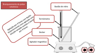 Agitador magnético
Becker
Termômetro
Bastão de vidro
Branqueamento da polpa
celulósica
66
 