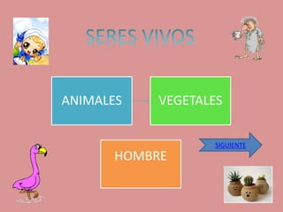 ANIMALES VEGETALES 
HOMBRE 
SIGUIENTE 
 