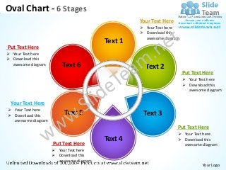 Oval Chart - 6 Stages
                                                 Your Text Here
                                                  Your Text here
                                                  Download this
                                                   awesome diagram
                                        Text 1
Put Text Here
 Your Text here
 Download this
  awesome diagram       Text 6                     Text 2
                                                                     Put Text Here
                                                                      Your Text here
                                                                      Download this
                                                                       awesome diagram


 Your Text Here
 Your Text here
 Download this          Text 5                   Text 3
  awesome diagram
                                                                  Put Text Here
                                                                   Your Text here

                    Put Text Here
                                        Text 4                     Download this
                                                                    awesome diagram
                     Your Text here
                     Download this
                      awesome diagram
                                                                             Your Logo
 