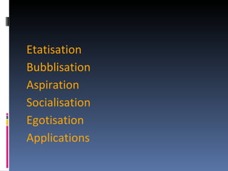 Etatisation Bubblisation Aspiration Socialisation Egotisation  Applications 